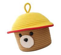 HOOTNEE Panier de Rangement Tressé en Fil de Coton d'Ours Couvercle Panier d'Organisation pour Bureau et Cosmétiques pour Divers Articles Couleur Aléatoire Rouge ou Jaune