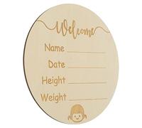 HOOTNEE Panneau en Bois pour Annoncer une Naissance Panneau Nom de Bébé Tableau D'annonce Naissance D'un Bébé Rond en Contreplaqué de Hêtre Décoration Murale Chic pour Maison ou Présent