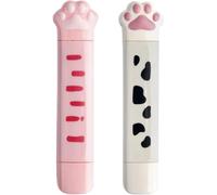 HOOTNEE Ruban correcteur double face motifs patte de chat 2 pièces format compact pour usage domestique, bande adhésive blanche sans solvant, accessoires kawaii pour étudiants