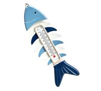 HOOTNEE Thermomètre Mural Décoratif en Bois Style Méditerranéen à Suspendre Poisson Bleu et Blanc Thermomètre Fonctionnel pour Intérieur et Extérieur Décoration Murale Nautique pour