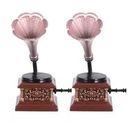 HOOTNEE Tourne-Disque Miniature Vintage en Alliage Lot de 2 Pièces Décoration Rétro pour Maison de Poupée Accessoire Musical Compact pour Fête Thème Vinyle Modèle Phonographe