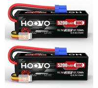 HOOVO 11,1V Lipo Batterie 3S 5200mAh 80C Boîtier Rigide Batterie RC Batteries avec Connecteur EC5 pour RC Échelle Hélicoptère Véhicules Voiture Camion Bateau Hobby (Lot de 2)