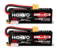 HOOVO 2S Batterie LiPo RC 7,4 V 5 200 mAh 80 C Étui Rigide avec connecteur XT60 Batterie de Rechange pour RC Car Truck Heli Avion Rock Crawler Avion Hélicoptère RC Car Truck Boot (2 Paquets)