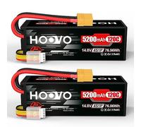 HOOVO 4S Lipo Batterie 14,8 V 5200 mAh 120 C RC Batterie Étui Rigide avec Prise XT90 pour Voiture RC Buggy Hélicoptère Avion Bateau Quadcopter 1/8 et 1/10 RC Modèles de Voiture Hobby (2pcs)