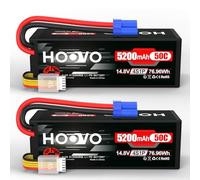 HOOVO 4S Lipo Batterie 14,8 V 5200 mAh 50 C RC Batterie Étui Rigide avec Prise EC5 pour RC Buggy Truggy Crawler Monster Car Boat Racing Drone Hobby (Lot de 2)