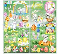 HOOWA Stickers Paques Fenetre, 9PCS Gommettes Paques Réutilisable Autocollant Paques Enfant Electrostatique, Decoration Paques pour Porte Vitre