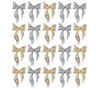 HOOWIFFY 100 Pièces Autocollants Nail Art Nœud 3D Or et Argenté Décorations Ongles Strass pour Manucure DIY Accessoires Nail Art Polyvalents Beauté Mains et Pieds