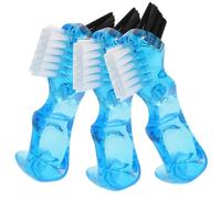 HOOWIFFY 3pcs Brosse Nettoyage Prothèse Dentaire Portable Double Embout Manche Ergonomique Bleu pour Voyage et Usage Personnel