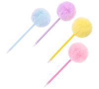 HOOWIFFY 4 pièces Lot de Stylos à Bille Pompon Pelucheux Stylos Fantaisie Mignons pour Écriture Décompression Confortable pour Filles et Femmes Cadeau Original Bureau et École Rose Bleu