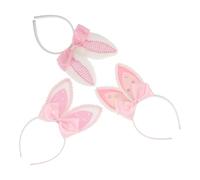 HOOWIFFY Bandeau Oreilles de Lapin Rose pour Filles, Lot de 3, Accessoire Coiffure Mignon et Polyvalent pour Fêtes, Costume de Pâques et Style Quotidien, Ajustement Sécurisé en Tissu