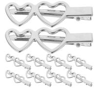 HOOWIFFY Barrettes à Cheveux Accessoires Élégants en Alliage de Zinc Argenté Lot de 10 Forme Double Cœur, Clips pour Coiffure et Side Bang pour Femmes et Filles