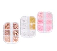 HOOWIFFY Boîte de 3 Pcs de Perles Demi-rondes en Métal pour Nail Art, Accessoires Déco Ongles Diy, Perles pour Manucure, Décoration Ongles Soi-même, Usage Salon et Maison Style