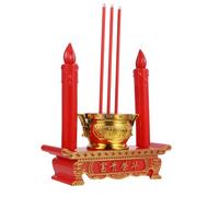 HOOWIFFY Bougeoir Finition Soignée Rouge Décoratif en Plastique LED Bouddhiste sans Batterie, pour Autel de Table et Décorations de Vacances Rétro