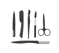 HOOWIFFY Ensemble de Rasoirs à Sourcils Pliables Portable en Acier Inoxydable Noir 6 Pièces Brosse et Peigne pour Tailler Poils Indésirables, pour Paquet à Main ou Valise