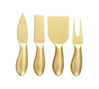 HOOWIFFY Kit de Découpe Fromage en Acier Inoxydable Or 4 Pièces, Couteaux Légers Forme Semi-cœur et Rectangle, pour Servir Dîner