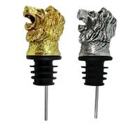 HOOWIFFY Lot de 2 Bouchons Verseurs à Vin en Alliage Doré et Argenté, Verseurs de Tête de Lionceau pour Bouteilles de Vin, Accessoires Festifs pour Maison et Bar, Doseurs Pratiques