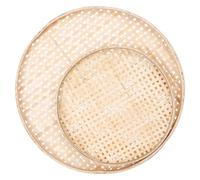 HOOWIFFY Lot de 2 Tamis Ronds en Bambou Naturel Tressé à la Main Diamètre 36 CM et 42 CM Panier Multifonction pour Séchage Tamisage de Riz et Service Cuisine Art du Tissage Chinois