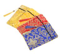 HOOWIFFY Lot de 4 Pochettes en Brocart Satin Double Couche 10x19 Cm, Paquet D'emballage pour Écrits Bouddhistes, Porte-livre Zippé Motifs Dragon et Fleurs, Pochette de Rangement Ethnique