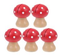 HOOWIFFY Lot de 5 Pinces Mémo en Bois Forme Champignon Rouge, Porte-nom Facile à Fixer pour Décoration Mariage et Bureau, Accessoire Original et Simple