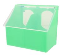 HOOWIFFY Mangeoire Suspendue pour Cage à Perroquet 2 Compartiments en Plastique Vert Couvercle Anti-gaspillage, Distributeur Alimentaire Multifonction pour Perruches et Calopsittes,