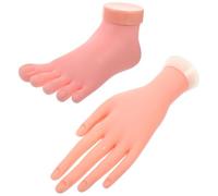 HOOWIFFY Modèle D'entraînement Manucure Main Gauche et Pied Gauche en Caoutchouc Léger, Doigts Flexibles, Kit 2 Pièces pour Pratique Nail Art, Formation Professionnelle Couleur Aléatoire