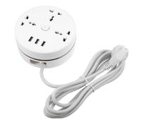 HOOWIFFY Multiprise Multifonction 3 Prises et 3 USB Câble Rétractable 2,8m en PVC et PP pour Bureau et Maison, Protection Surintensité, Design Moderne Blanc