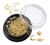 HOOWIFFY Paillettes pour Ongles en Alliage Or Autocollants Étoiles et Lune 3d pour Décoration Nail Art DIY Boîte de Rangement Pratique