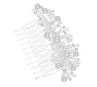 HOOWIFFY Peigne à Cheveux Femme Forme Fleur en Alliage Dur Argenté Perles et Strass, Fixation Confortable, pour Mariages et Fêtes