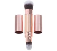 HOOWIFFY Pinceau de Maquillage Double Embout Rétractable Rose Doré, Pinceau Estompeur pour Poudre et Correcteur, Outil Compact Polyvalent pour Retouches Visage et Fond de Teint, Accessoire