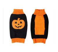 HOOWIFFY Pull pour Chien Petite Taille en Laine Mélangée à Motif Citrouille Halloween, Col Roulé Côtelé Extensible, Confortable pour Activités Extérieures en Hiver