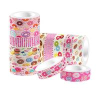 HOOWIFFY Rouleaux de Ruban Adhésif Décoratif Facile à Découper Ensemble de 12 Washi Tape avec Motif Donuts Mignons pour Journaling et Ornements Créatifs