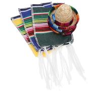 HOOWIFFY Set de Décoration Mexicaine pour Bouteilles Mini Sombreros en Paille et Écharpes en Coton Multicolores, pour Fêtes et Cuisines, 6 Pièces