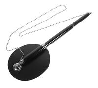 HOOWIFFY Stylo de Signature Fixe sur Table 0,5 Mm Noir Accessoires Argentés en Acier Inoxydable pour Bureau, Banque et Réception - Stylo à Bille Multifonction pour Papeterie