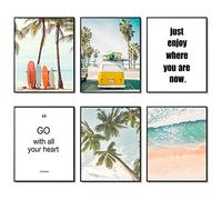 HoozGee Affiches murales de plage Lot de 6 Palmier de paysage marin Poster Décoration murale Nature Paysage Côtier Impressions D'art Photos 8"x10" (20.3x25.4cm) SANS CADRE