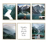 HoozGee Affiches murales de voyage en Scandinavie Impressions Lot de 6 Décor murale de photos de montagne Paysage naturel Photographie Affiche sur toile d'art mural 8"x10" (20.3x25.4cm) SANS CADRE