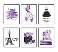 HoozGee Impressions d'art mural de mode de fleur pourpre Décor de chambre de fille Lot de 6 Affiches De Maquillage Art de la chambre 8"x10" (20.3x25.4cm) SANS CADRE