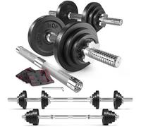 Hop-Sport 2en1 Set d'haltères en fonte modulable 2 haltères 1 barre longue 30mm 2x10 kg Noir G