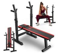 Hop-Sport Banc de Musculation Plat, Pliable HS-1080 avec Support de Barres, Banc d'Entraînement Multifonction, Chandelles Réglables