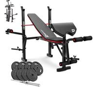 HOP-SPORT® Banc de Musculation Pliable HS-1055 avec Pupitre de Curl, Papillon, Presse à Jambes et Set d’haltères de 39 kg, Disques de Poids en Fonte alésage 31 mm et Barre Droite
