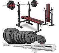 Hop-Sport Banc de Musculation HS-1080 Pliable Complet Multifonction et Réglable avec Poids de 30/60/90 kg (60 kg + Barre Longue)