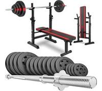 Banc de Musculation Hop-Sport 1080 + Ensemble Poids de musculation de 90 kg + avec Barre d'extension longue
