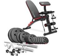 Hop-Sport Banc de Musculation Réglable avec Set d’Haltères 66 kg, Ensemble de Disques de Poids en Plastique avec Barres d’Haltères Super Curl SZ 120 cm, Longue 167 cm, Courtes 45 cm et Expanders Noir