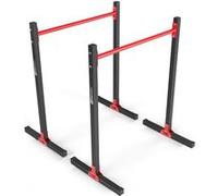 Hop-Sport Barres parallèles ajustables HS-1011K avec gants, Station pour pompes et dips en acier équipée de pieds antidérapants Noir / Rouge
