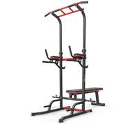 Hop-Sport Power Tower HS-2015K avec station de dips et barre de traction, Chaise Romaine avec banc de musculation pliable et support pour haltères, Station de Musculation avec charge max. 150 kg