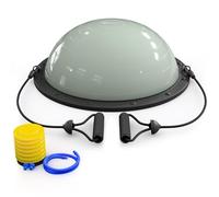 HOP-Sport® Demi-Ballon d'Équilibre 57,5 x 22 cm avec Bandes de Résistance et Pompe, Planche d’Équilibre Antidérapante pour Yoga, Pilates, Entraînement Musculaire, Cardio et Balance, Max. 200 kg, Vert