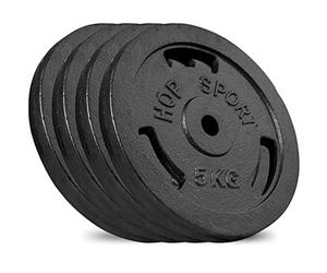 HOP-Sport® Disques de Poids en Fonte 20 kg, Ensemble de disques d'haltères, Set de plaques avec alésage 30/31 mm, Musculaire et haltérophilie (4 x 5 kg)