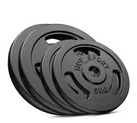 HOP-Sport® Disques de Poids en Fonte 30 kg, Ensemble de disques d'haltères, Set de plaques avec alésage 30/31 mm, Musculaire & haltérophilie (2 x 10 kg, 2 x 5 kg)