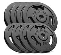 HOP-Sport® Disques de Poids en Fonte 60 kg, Ensemble de disques d'haltères, Set de plaques coùplet avec alésage 30/31 mm, Musculaire & haltérophilie (4 x 5 kg, 4 x 10 kg)