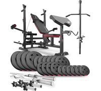 Ensemble d'haltères 105 kg Hop-Sport, Banc de Musculation et Poulie haute HS-1075, Set Disques de Poids 31 mm et Barres d'haltères