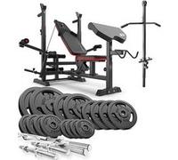 Ensemble d'haltères 116 kg et Banc de Musculation Multifonction HS-1075, Pupitre de Biceps, Papillon, Poulie haute, Set de disques de poids en fonte